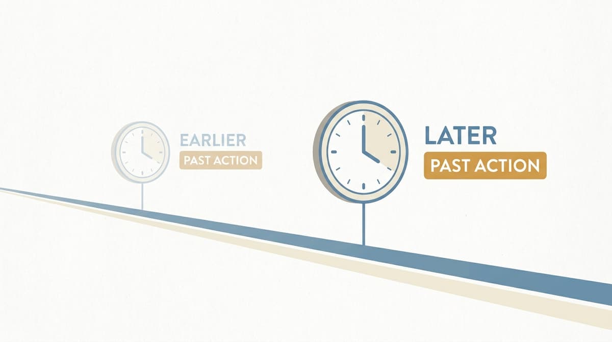Two clocks on a timeline showing sequence of past events with one clock further back than the other
